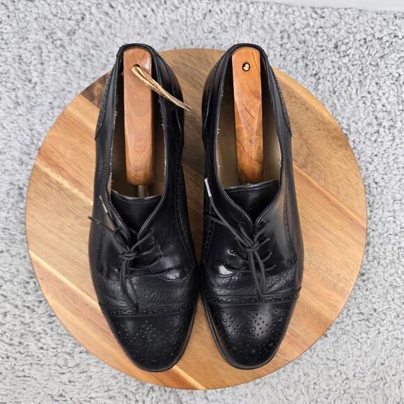 Pronto Uomo Mens 9.5M Black Leather Cap Toe Medallion Brogue Oxford Dress Shoe main image 9